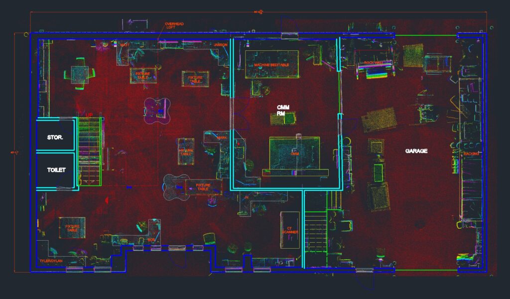 4 – CAD overlay of Diverse Dimensions Lab floor scan -top view